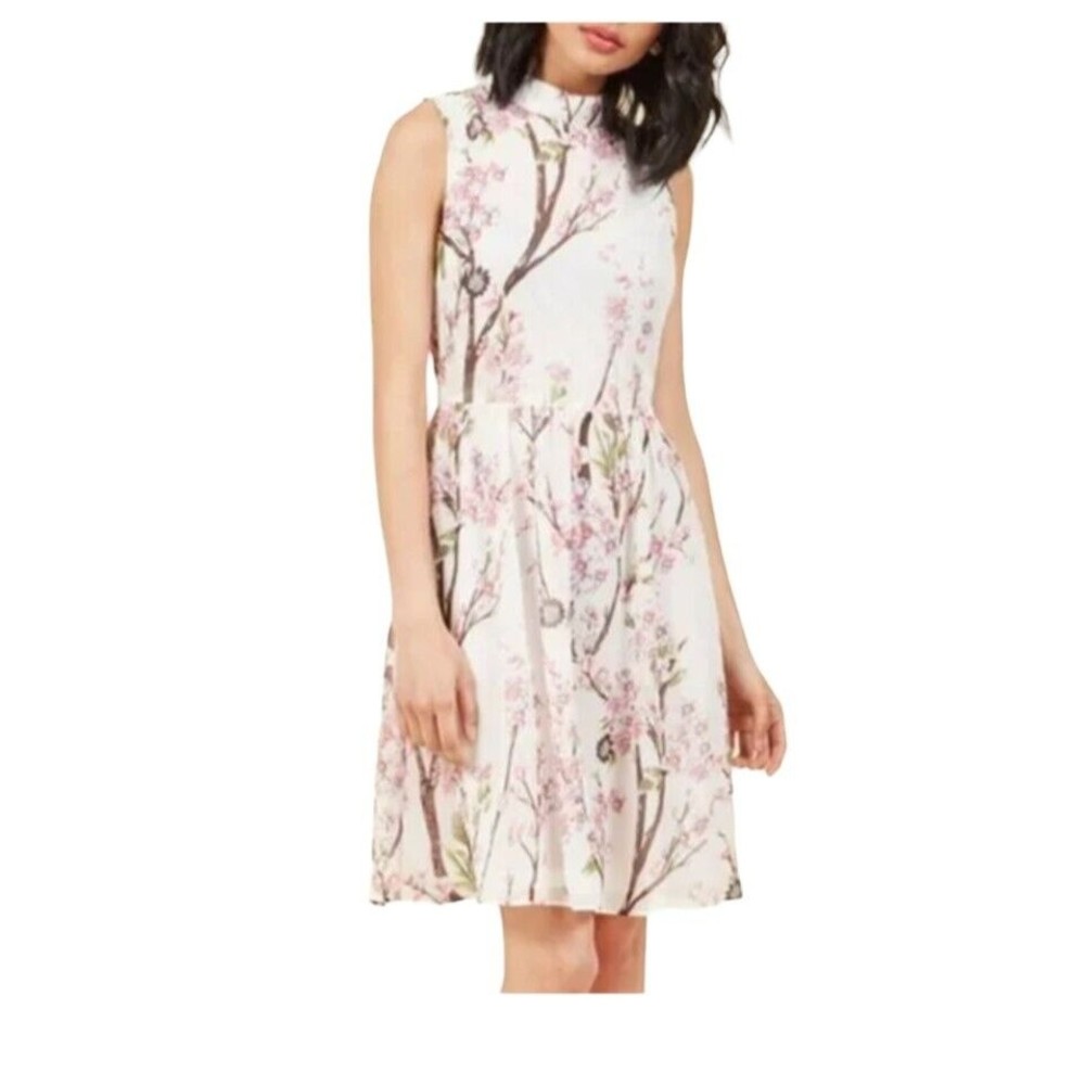 Floral Sleeveless A-Line Dress in Light Pink